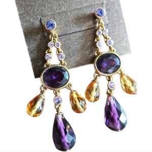 NWT Carolee Purple & Gold Crystal Drop Earrings